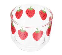 Mikinona Tazza Vetro Trasparente con Fragola Bicchiere per Latte e Design Stabile per Colazione e Bevande Calde Fredde