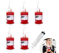 Mikiuly 5 Pezzi Sacchetti di Sangue per Halloween,Halloween Sacchetti di Sangue per Bevande,Riutilizzabile Halloween Sacchetti di Sangue per Bevande,Sangue Contenitore per Bevande con Siringa