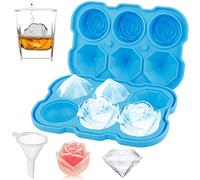 Mikiwon Vassoi per cubetti di ghiaccio a forma di rosa da 5 cm, con coperchio, 3 cavità in silicone a forma di rosa e diamante, facile da rilasciare, forma grande per cubetti di ghiaccio per cocktail