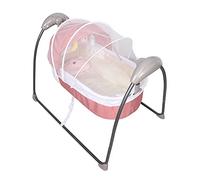 MIKIYUEER Lettino a dondolo elettrico per bambini, con zanzariera, tenda oscurante e 3 bambole per bambini di età compresa tra 0 e 12 mesi (grigio/rosa/blu, 92 x 60 x 72 cm) (rosa)