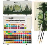 Mikkelhus Set di 120 dipinti ad acquerello in una scatola con pennello e carta | Kit di pittura ad acquerello di alta qualità per artisti, principianti e bambini, confezione regalo