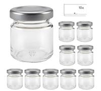 mikken 10 mini vasetti per marmellata da 53 ml, con coperchio, colore argento, etichette incluse