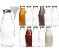 Mikken - 12 bottiglie di vetro da 500 ml, con tappo a vite, colore: argento, imbuto incluso