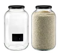 mikken 2 barattoli XXL per conserve 4250 ml con coperchio nero, in vetro con etichette (2)