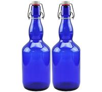 mikken 2 bottiglie di vetro blu da 0,75 litri con chiusura a leva, in porcellana, con etichette di rivestimento