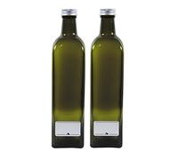 Mikken - 2 Bottiglie vuote per Olio da 750 ml, in Vetro Verde e Marrone con Etichette
