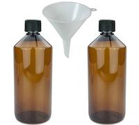 mikken 2 flaconi da laboratorio marrone da 1000 ml in plastica (PET), bottiglia da farmacia, bottiglia di verale con imbuto