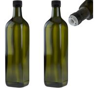 2 x bottiglie di olio da 750 ml con erogatore verde/marrone con dosatore ed etichette