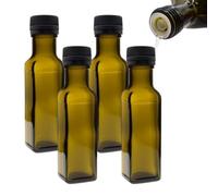 mikken 4 bottiglie di olio da 100 ml con beccuccio, colore verde/marrone, dispenser di olio con etichette