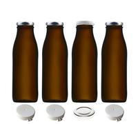 mikken 4 bottiglie di vetro da 500 ml, colore marrone, con 4 coperchi a vite e 4 coperchi salvafreschezza con etichette