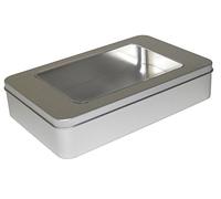 mikken # 42045# - Barattolo con Finestra, Scatola, biscottiera, Metallo, Argento, 20.8 x 13.1 x 4.5 cm