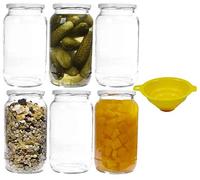 Mikken - 6 barattoli in vetro per conserve, 1 l, con tappo a vite, colore: bianco, imbuto incluso