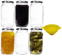 mikken 6 barattoli per conserve da 1 litro con tappo a vite, argento, imbuto incluso