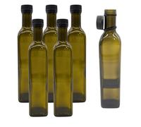 6 bottiglie di olio da 250 ml con beccuccio, bottiglia di vetro verde/marrone con dosatore ed etichette