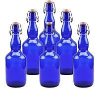 mikken 6 bottiglie di vetro blu da 0,75 litri con chiusura a leva, in porcellana, con etichette di rivestimento