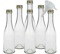 mikken 6 piccole bottiglie di vetro da 200 ml da riempire + 1 imbuto