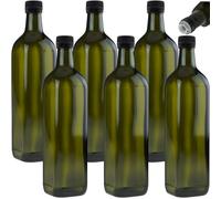 6 x bottiglie di olio da 750 ml con erogatore verde/marrone con dosatore ed etichette