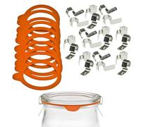 mikken Set di 10 Anelli da Sveglia 74 x 86 mm, Anelli in Gomma per vasetti da 8 cm e 20 Clip in Metallo