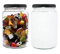 mikken - Set di 2 barattoli da 1,7 litri con tappo a vite, colore nero, con etichette per etichetta