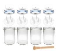 mikken Set di 4 vasetti per fermentazione da 435 ml, con coperchio, senza PVC, fermentazione, schiacciapavimenti e etichette