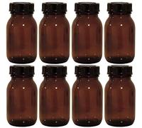 mikken - Set di bicchieri da farmacia, colore marrone, con tappo a vite e etichette, prodotto in Germania, 8 x 125 ml, argento