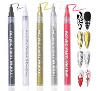 Mikloven 5 penne acriliche metallizzate da 0,7 mm, pennarelli permanenti a punta fine ad asciugatura rapida, per nail art, tessuti, vetro, roccia, legno, ceramica e pelle