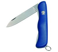 Mikov Praktik - Coltello tascabile, 1 - 6 funzioni, manico in plastica blu, piccolo coltello pieghevole affilato, lama per esterni, 9 cm, senza ruggine, per caccia, pesca, campeggio, strumento multifunzione