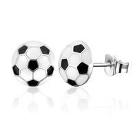 Mikovivi 1 Paio di Orecchini Calcio, Eleganti Orecchini a Bottone da Calcio in Smalto Gioielli da Pallone per Donne Uomini Regali per Tifosi(Argento)