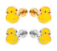 Mikovivi 2 Paia di Orecchini a Forma Anatra per Donna, Orecchini in Acciaio Inossidabile a Forma Animale dei Cartoni Animati Graziosi Gioielli Anatroccolo per Orecchie Sensibili (Color Oro e Argento)