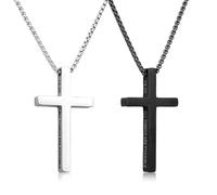 Mikovivi 2 Pezzi Collana Croce per Uomini, Pendente Versetto Biblico Acciaio Inossidabile Collane Gioielli Cristiani Retro per Famiglia Amici