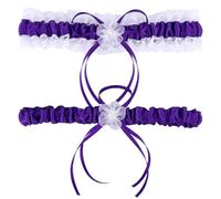 Mikovivi 2 Pezzi di Giarrettiere per la Sposa, Giarrettiera da Sposa in Pizzo Elastico Accessori da Nozze Articoli per Matrimonio con Perle Finte e Fiocco (Viola)