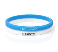 Mikovivi 2 Pezzi Dio è il Primo Braccialetto, Silicone Elastico Braccialetto Cristiano Ispirazione Versetti della Bibbia Regali di Gioielli per Uomini e Donne (Bianco, Blu)