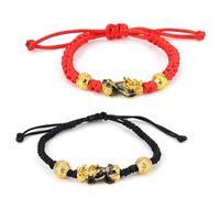 Mikovivi 2 Pz Braccialetti Della Ricchezza, Bracciale Rosso e Nero Portafortuna con Animali Mitologici Cinesi Attira Fortuna e Prosperità Gioielli Portafortuna per Uomo Donna
