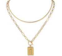 Mikovivi 2 pz Collana in Oro da Donna, Regolabile Alla Moda Collana con Doppia Catena e Chiusura a Croce con Catena Estesa Ciondolo a Forma di Croce Accessorio Regalo