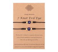 Mikovivi 2pcs Evil Eye 7 Knot String Bracelet for Women, Good Fortune Luck Love Protection Beaded Bracelet Jewelry with Card for Mom Sister Birthday Christmas Inspirational Bead Jewellery Gift
