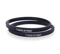 Mikovivi 2pz Bracciale Cristiano, Dio è Il Primo Bracciale in Silicone con Versetti Della Bibbia Accessorio Cristiano Ispiratore per Donne e Uomini Regalo Religioso (Nero-Nero)