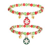 Mikovivi 2pz Braccialetti con Ciondoli Natalizi, Bracciali Regolabili per Le Feste Delicati Gioielli Natalizi da Donna (Fiocchi di Neve Rossi e Verdi)