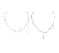 Mikovivi 2pz Collana Irregolare Y2K, Ciondolo in Pietra con Stella d'Argento e Chiaro di Luna Collana Punk Asimmetrica Collana Regolabile Y2K a Doppio Filo Gioielli Regalo per Le Donne