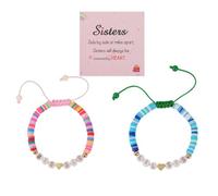 Mikovivi 2pz Set Bracciale Sorella, Bracciale con Coulisse in Argilla Polimerica Blu e Rosa Gioielli per Sorella Maggiori e Minori Regalo di Compleanno