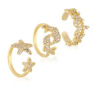 Mikovivi 3pz Anelli Dita Piedi Oro, Regolabili Delfino Corona e Stella Marina Anelli per il Piede Splendidi Accessori di Gioielleria per Donna Feste Estive