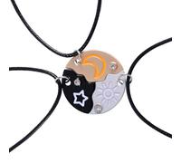 Mikovivi 3pz Collane Dell'Amicizia Trio, Collane con Ciondolo Inciso Sole Luna Stella Collana Rotonda Best Friends Forever Puzzle Matching con Strass Regali di Gioielli per Donne Sorelle (3 Colori)
