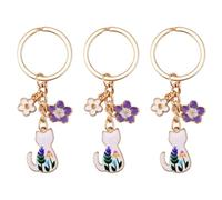 Mikovivi 3pz Portachiavi a Forma Gatto per Donna, Graziosi Fiori Smaltati e Ciondoli per Borsetta Gatto Bianco Portachiavi Kawaii Decorazione Giapponese Zaino Borsa Accessori e Regali