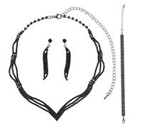 Mikovivi 3pz Set Gioielli Nuziali Strass Neri per Donna, Collana Sposa Brillante Orecchini & Bracciale Eleganti Accessori Fidanzamento Festa Ballo per Sposa Damigelle Fidanzata Regali