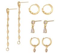 Mikovivi 4 Paia Catene Orecchini per Donne, Set Orecchini Oro-Tono | 4 Stili Ottone 14k Oro Placcato Zircone Trecce Stud Huggie Cerchio Catena Pendenti Drop Orecchini per Donne Gioielli Regali
