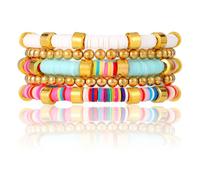 Mikovivi 5 Pezzi Braccialetti Surfista Set, Boho Colorati Braccialetti Elasticizzati con Perline Impilabili Braccialetti Dell'Amicizia Estetica Estate Spiaggia Regali di Gioielli per Donne e Ragazze