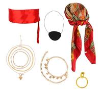 Mikovivi 6 Pezzi Accessori per Costume da Pirata Donna, Set Cosplay con Fascia Cintura Collana Orecchino e Maschera Occhi