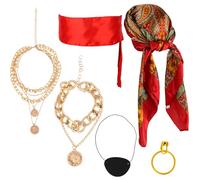 Mikovivi 6 Pezzi Accessori per Costume da Pirata Donna, Set Cosplay per Halloween con Fascia Cintura Collana Orecchini e Maschera Occhi a Tema Pirata