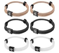 Mikovivi 6pz Bracciale Croce, Bracciali Gesù Bracciale Perline a Croce Bracciale Perline di Ossidiana Bracciale Croce da Uomo Gioielli Religiosi Regali la Prima Comunione per Uomo Donna Cristiana