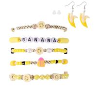 Mikovivi 7pz Set Braccialetti Banana e Orecchini, Orecchini Banana Fedeli & Braccialetti Perline Elastici per Donne Divertenti Gioielli Frutta Regali