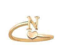 Mikovivi Anelli Impilabili Iniziale a Cuore, Anelli Regolabili il Mignolo Graziosi Anelli Lettere Maiuscole Anelli a Cuore Anelli in Oro Anti-Ossidazione Regalo Gioielli per Donne e Adolescenti (N)